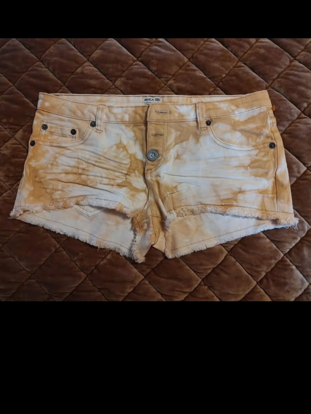 RVCA Women's Tie-Dye Cutoff Denim Shorts - Cream & Tan